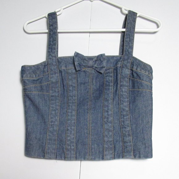 Marc Jacobs Crop Top Bow Detail Corset Bustier Blue Denim Size 4 - Picture 5 of 12